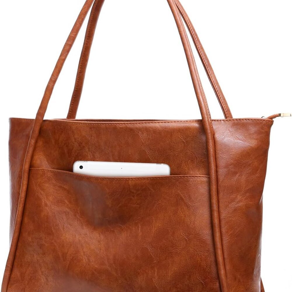 Large Tote Bag For Women Work With Zipper 16l Vegan Leather Ladies Travel Purses
